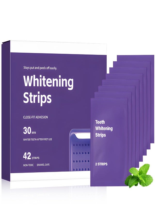 Purple Teeth Whitening Strips (42 Strips), Gentle Daily for Surface Stain Reduction & Natural Shine, Enamel Safe for Sensitive Tooth, Portable Purple Teeth Care Strips for Use at Home or On The Go - Image 1