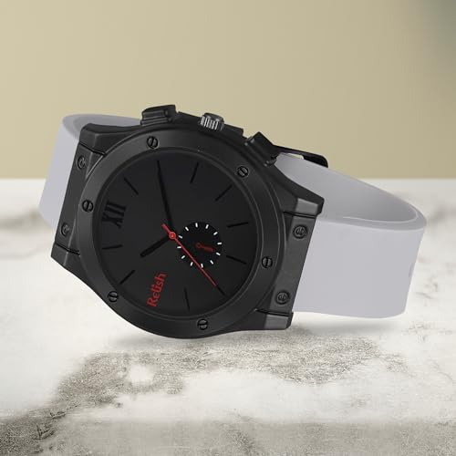 Relish Analogue Men's Watch Black Dial & Gray Colored Strap | Quartz Movement | Classic Brass Dial | Durable Silicone Strap - Image 2