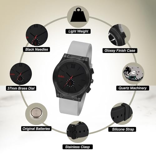 Relish Analogue Men's Watch Black Dial & Gray Colored Strap | Quartz Movement | Classic Brass Dial | Durable Silicone Strap - Image 3