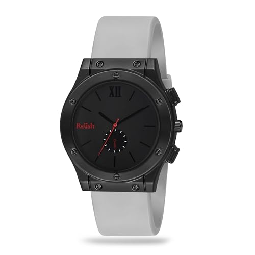 Relish Analogue Men's Watch Black Dial & Gray Colored Strap | Quartz Movement | Classic Brass Dial | Durable Silicone Strap - Image 1
