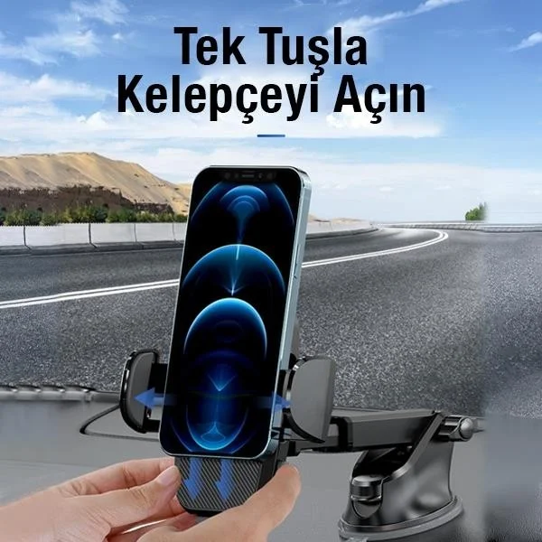 Polhammobile Polham In-Car Phone Holder with Suction Cup Adhering to Windshield and Glove Box, with Clips and Extendable Clamps