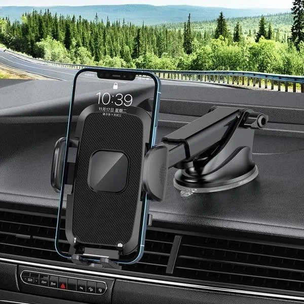 Polhammobile Polham In-Car Phone Holder with Suction Cup Adhering to Windshield and Glove Box, with Clips and Extendable Clamps