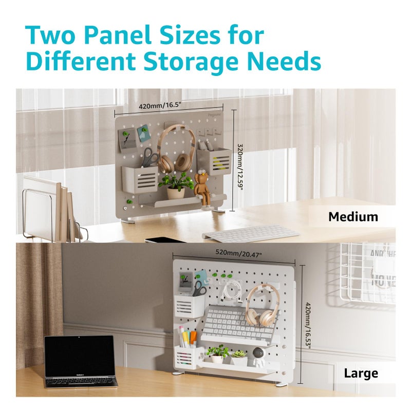 PEGZONE Clamp-on Desk Pegboard, Desk Organizer for Office Gaming Home, Magnetic Metal Peg Board with 10 Accessories, Privacy Panel for Office, 16.5" x 12.6", Medium, White - Image 4
