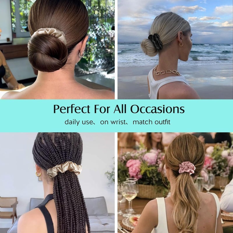 Generic 6 Satin Hair Bands and Scrunchies Thick Curly Hair Ponytail Holders for Girls No Crease or Damage Cute Brown Pink aesthetic women and girls all hair types  - Image 4