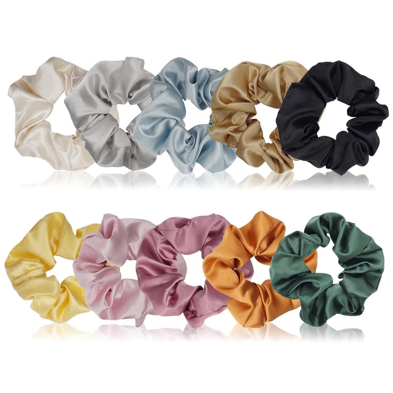 Generic 6 Satin Hair Bands and Scrunchies Thick Curly Hair Ponytail Holders for Girls No Crease or Damage Cute Brown Pink aesthetic women and girls all hair types  - Image 1