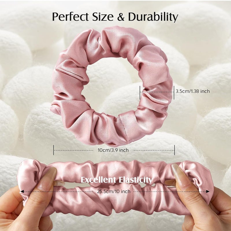 Generic 6 Satin Hair Bands and Scrunchies Thick Curly Hair Ponytail Holders for Girls No Crease or Damage Cute Brown Pink aesthetic women and girls all hair types  - Image 3