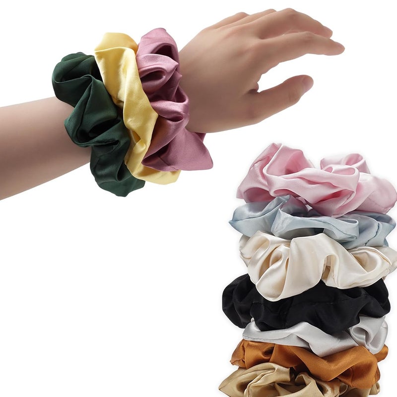 Generic 6 Satin Hair Bands and Scrunchies Thick Curly Hair Ponytail Holders for Girls No Crease or Damage Cute Brown Pink aesthetic women and girls all hair types  - Image 2