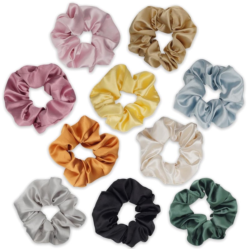 Generic 6 Satin Hair Bands and Scrunchies Thick Curly Hair Ponytail Holders for Girls No Crease or Damage Cute Brown Pink aesthetic women and girls all hair types  - Image 5