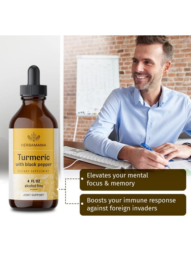 HERBAMAMA - Turmeric Liquid Drops Organic Turmeric Curcumin Liquid Extract Supplement With Black Pepper Alcoholfree Vegan 4 Fl Oz - Image 1