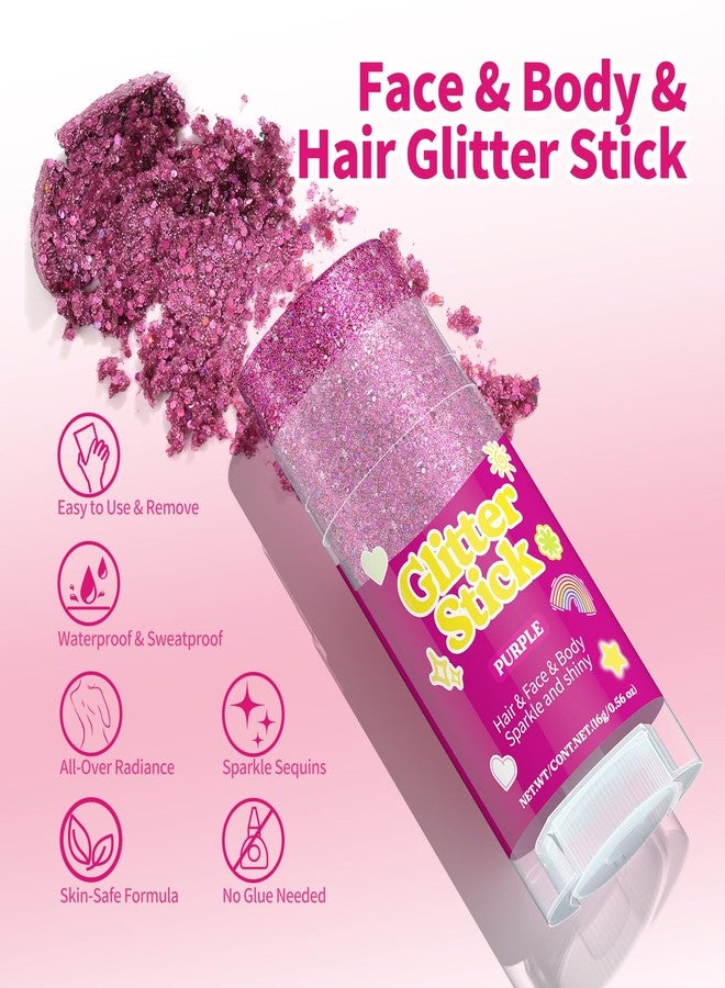 gowwim Glitter Stick for Hair Face & Body, Sparkle Stick with 6 Glitter Colors, Chunky Glitter for Kids, Body Glitter for Women, Face Glitter for Makeup, Parties, Festivals & Cheer, Purple - Image 3