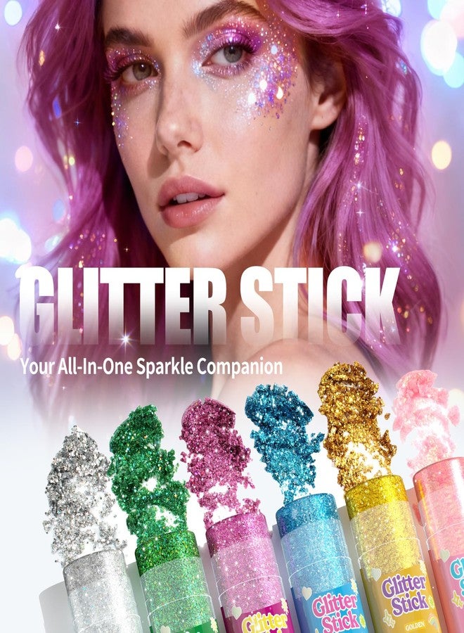 gowwim Glitter Stick for Hair Face & Body, Sparkle Stick with 6 Glitter Colors, Chunky Glitter for Kids, Body Glitter for Women, Face Glitter for Makeup, Parties, Festivals & Cheer, Purple - Image 2