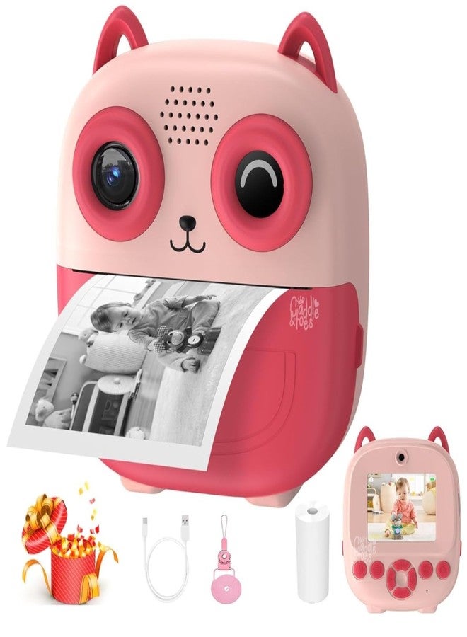 CADDLE & TOES Kids Instant Print Camera – Mini Digital HD Photo & Video Camcorder with Games | Fun Learning Toy for Boys & Girls Ages 4-18 | Includes 2 Print Rolls – Ideal Gift for Kids (Pink Owl) - Image 1