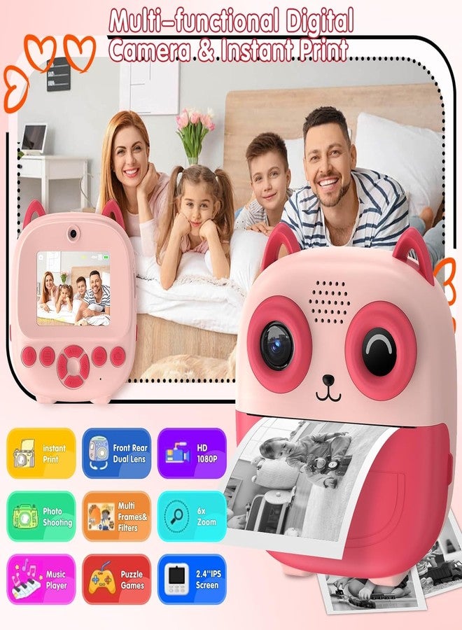 CADDLE & TOES Kids Instant Print Camera – Mini Digital HD Photo & Video Camcorder with Games | Fun Learning Toy for Boys & Girls Ages 4-18 | Includes 2 Print Rolls – Ideal Gift for Kids (Pink Owl) - Image 4