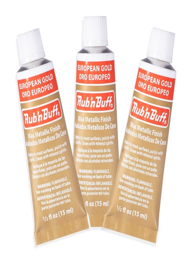 AMACO Rub n Buff Wax Metallic Finish - 3 Rub n Buff European Gold 15ml Tubes - Versatile Gilding Wax for Finishing Furniture Antiquing and Restoration - Rub and Buff Colors Set of Three - Image 1