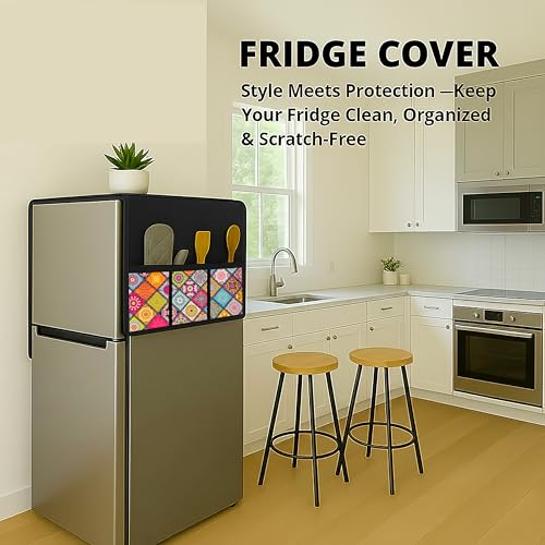 Fancy Walas Refrigerator Single Door Waterproof, Dustproof, Refrigerator Top Cover, Protective Cover for Fridges with Extra Storage Space Nylon Top cover with 6 Storage Pockets ( Multi, 130 x 54 cm ) - Image 5