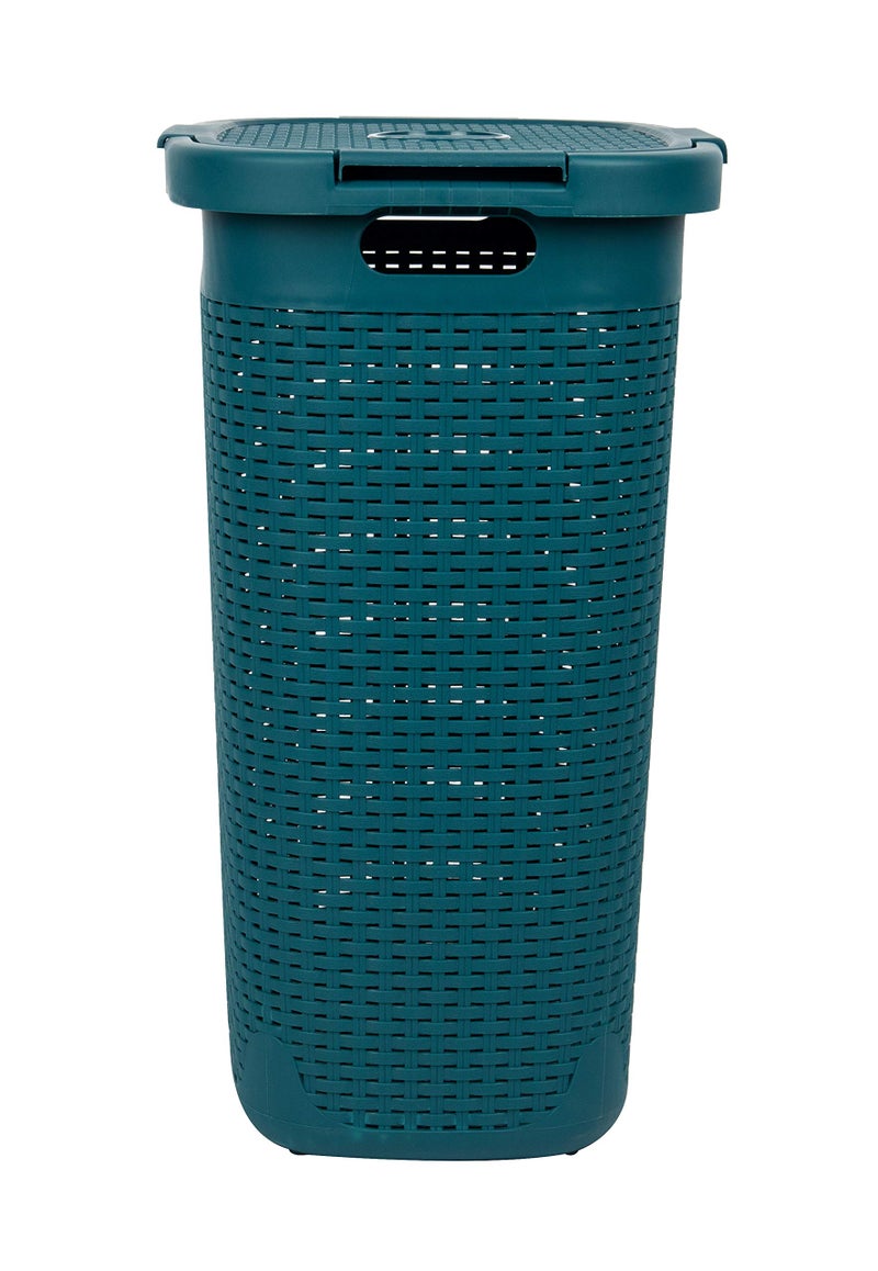 Mind Reader Slim Laundry Hamper with Lid, 60L Tall Clothes Basket, Narrow Tapered Design for Bathrooms, Closets and Laundry Rooms, Plastic, Blue - Image 4