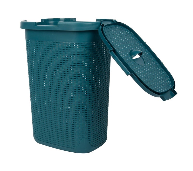 Mind Reader Slim Laundry Hamper with Lid, 60L Tall Clothes Basket, Narrow Tapered Design for Bathrooms, Closets and Laundry Rooms, Plastic, Blue - Image 5