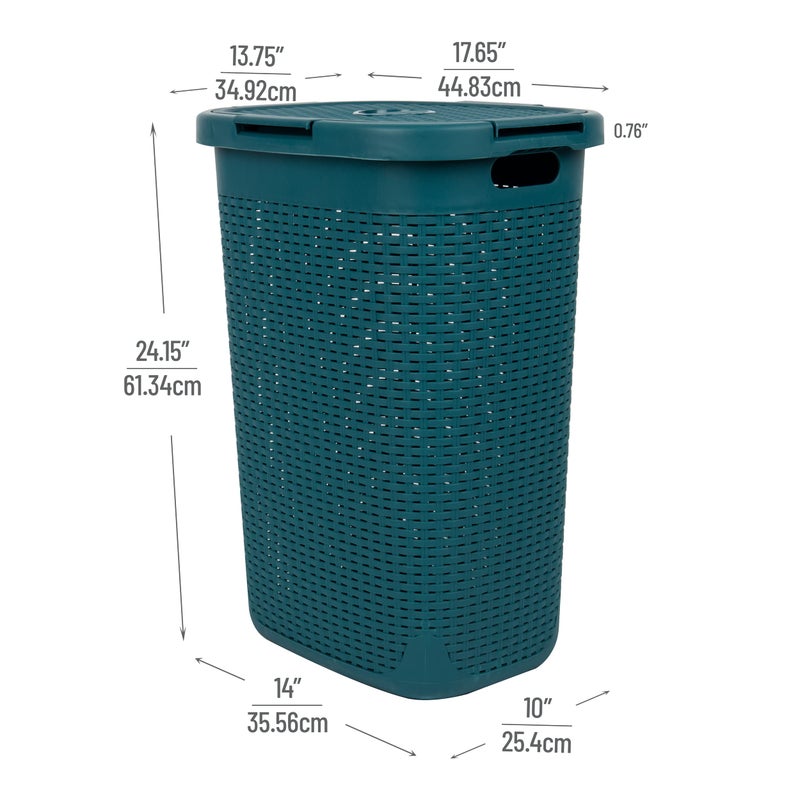 Mind Reader Slim Laundry Hamper with Lid, 60L Tall Clothes Basket, Narrow Tapered Design for Bathrooms, Closets and Laundry Rooms, Plastic, Blue - Image 3