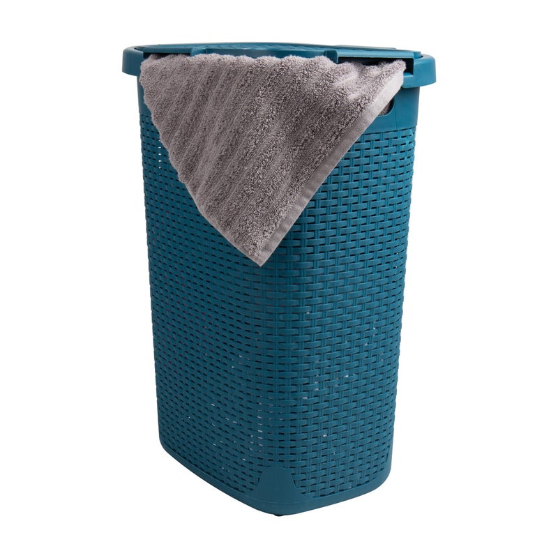 Mind Reader Slim Laundry Hamper with Lid, 60L Tall Clothes Basket, Narrow Tapered Design for Bathrooms, Closets and Laundry Rooms, Plastic, Blue - Image 1