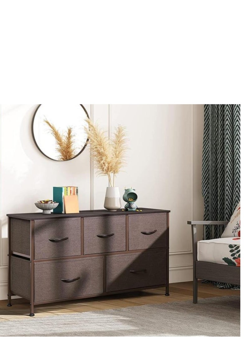 Golden Dresser Cabinet，Chest of Drawer with 5 Drawers，Dresser Storage Organizer with Wood Top and Large Storage Space，Metal Frame for Living Room, Entryway, Closets，Hallway (Brown) - Image 2