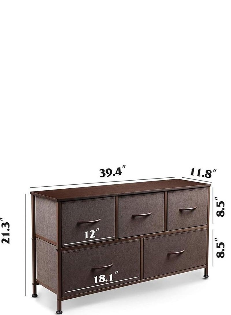Golden Dresser Cabinet，Chest of Drawer with 5 Drawers，Dresser Storage Organizer with Wood Top and Large Storage Space，Metal Frame for Living Room, Entryway, Closets，Hallway (Brown) - Image 3