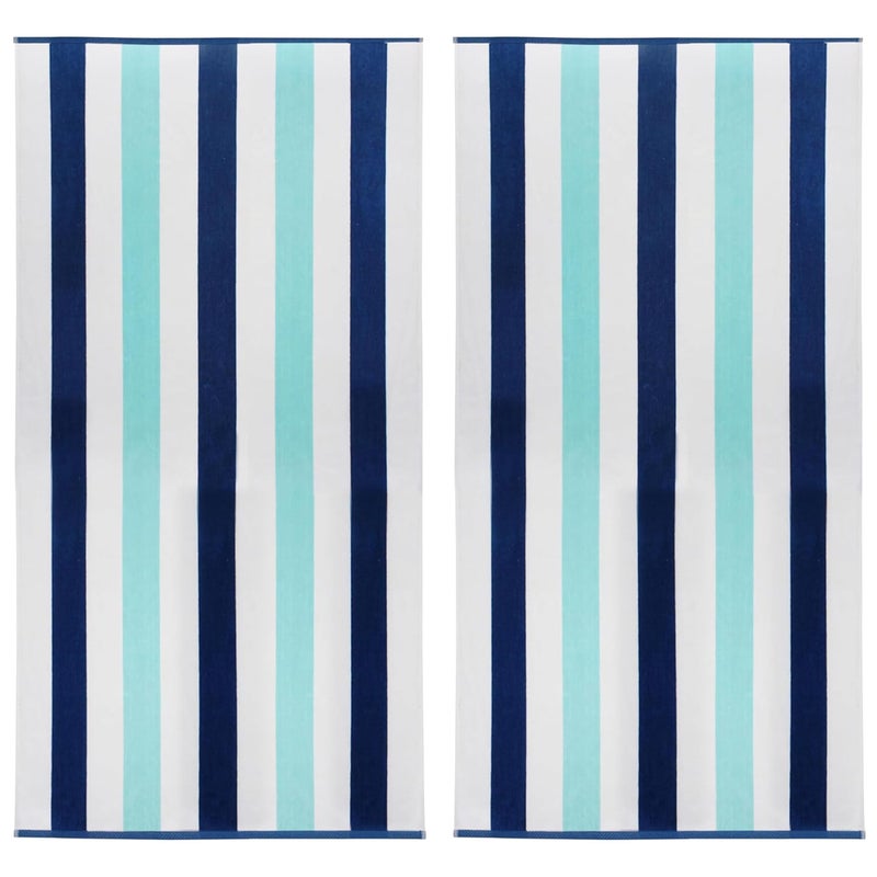 COTTON CRAFT Oversized XL Beach Towel 2 Pack 39 x 68 inches Big Huge Beach Blanket Towel 100 Cotton Velour Thick Plush 450 GSM Super Soft Luxury Pool Picnic Bath Towel Cabana Stripe Blue - Image 2
