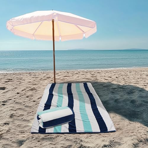 COTTON CRAFT Oversized XL Beach Towel 2 Pack 39 x 68 inches Big Huge Beach Blanket Towel 100 Cotton Velour Thick Plush 450 GSM Super Soft Luxury Pool Picnic Bath Towel Cabana Stripe Blue - Image 3