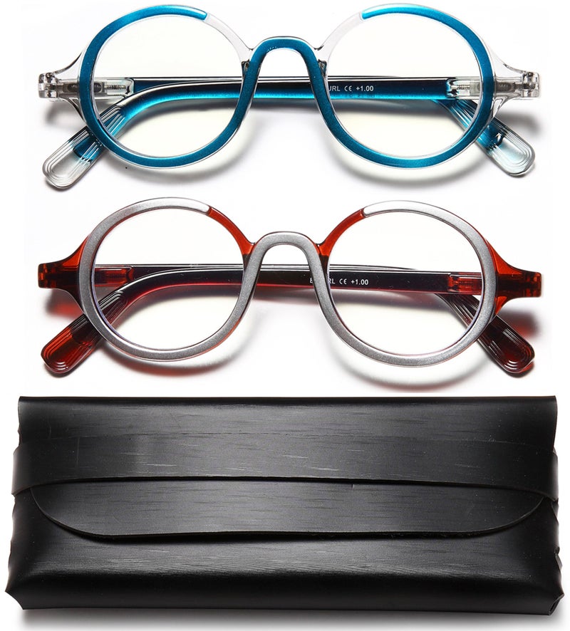 YTDBNS Retro Round Reading Glasses for Men and Women Stylish Color Frame Design Blue Light Blocking Spring Hinges Anti Eye Strain Computer Readers 15