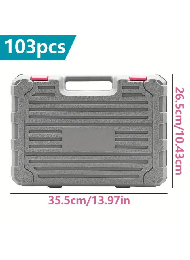 Generic Home Tool Kit 103pcs Set - Complete Basic Hand Tool Box, Portable Repair Tool Kit with Case, Ratchet Screwdriver, Hex Wrenches, Pliers, and Wrenches, Perfect Birthday or Holiday Gift for Men, Women, Relatives, Friends, and DIY Enthusiasts - Pink  - Image 4