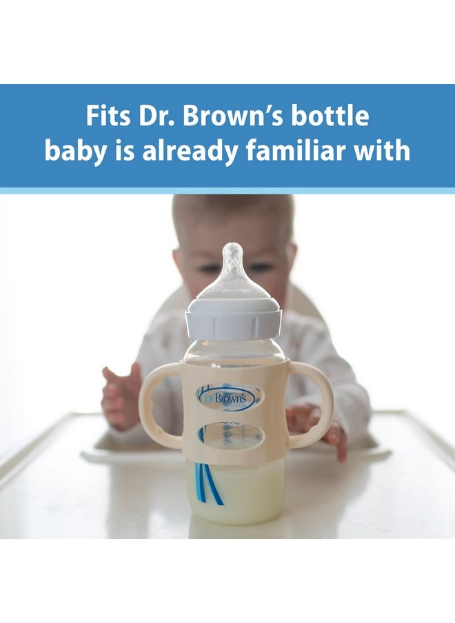 Dr. Brown's مقابض زجاجات الأطفال المصنوعة من السيليكون بنسبة 100% من Dr. Brown's Milestones، ذات الرقبة العريضة، ومقابض أكواب الشرب سهلة الإمساك بها، باللون الأزرق الفاتح والأخضر والرمادي، للأطفال من سن 4 أشهر فما فوق، عبوة من 3 قطع  - Image 3
