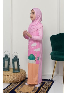 Altobeh Children's Prayer Set Practical One Piece Patterned Sleeves Removable Headscarf Lycra Hijab Dress (6-12 Years) 925-0301  - Image 2