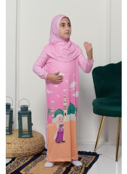 Altobeh Children's Prayer Set Practical One Piece Patterned Sleeves Removable Headscarf Lycra Hijab Dress (6-12 Years) 925-0301  - Image 3