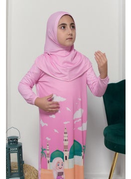 Altobeh Children's Prayer Set Practical One Piece Patterned Sleeves Removable Headscarf Lycra Hijab Dress (6-12 Years) 925-0301  - Image 4