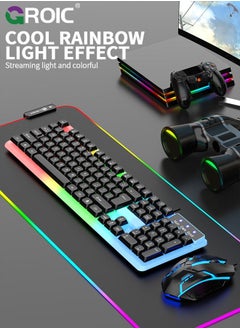GROIC Black Adjustable Backlight Colorful Mechanical Feel Keyboard and Mouse Kit, LED 104 Keys USB Wired Floating Key Anti-slip Kit for Windows PC Gamer  - Image 2