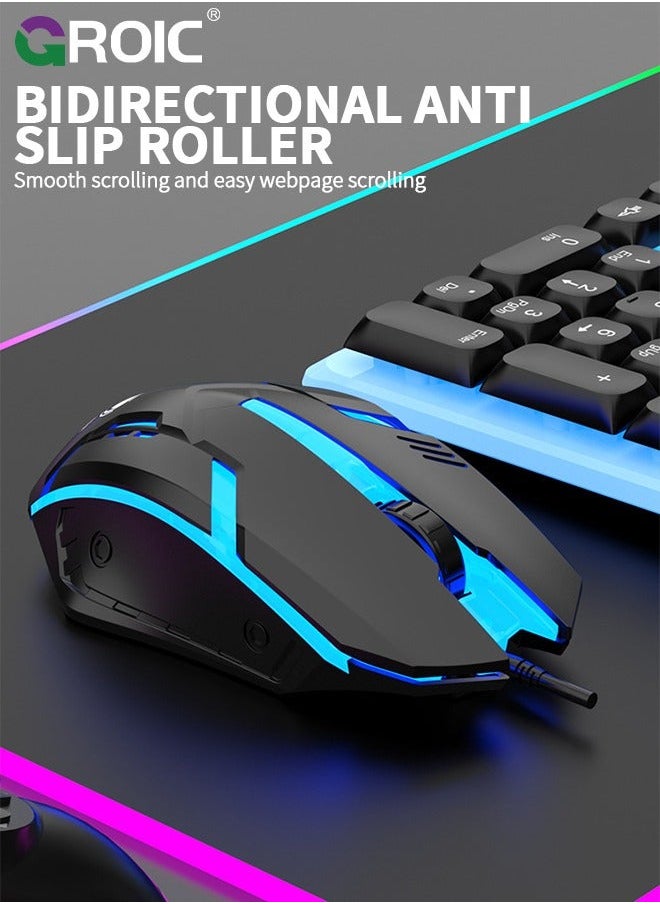 GROIC - Black Adjustable Backlight Colorful Mechanical Feel Keyboard and Mouse Kit, LED 104 Keys USB Wired Floating Key Anti-slip Kit for Windows PC Gamer - Image 1