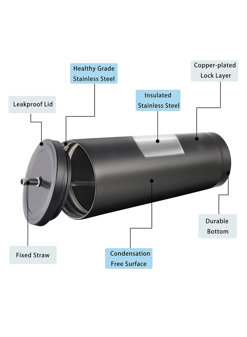 SOLARAE Reusable Iced Coffee Cup Tumbler with Straw and Lid for Adults, 17oz 500ml Vacuum Insulated Leakproof Cola Coffee Mug, Stainless Steel Water Cup for Cold or Warm Hot Drinking, Black - Image 5