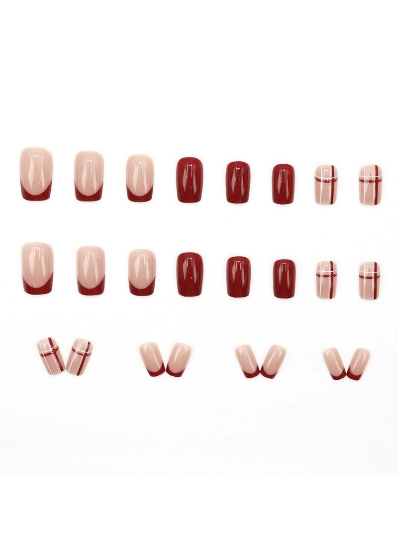 Goolsky Enkora Red French Plaid Square Press On Nails Elegant Winter New Year Style 24PCS Set  - Image 5