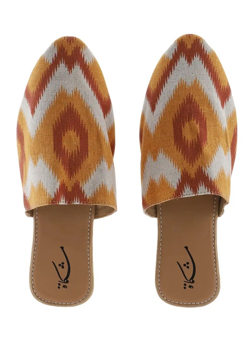 Mishkat Printed Babouche Slippers LF-1088 (Yellow & Rust) - Image 2