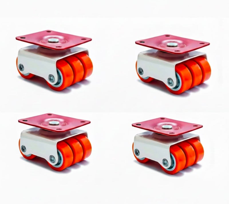 SPYLOCK Cast Iron 360° Swivel Caster Wheels with Bearing – Pack of 4, Heavy Duty Moving Rollers for Furniture Bed Table Sofa Trolley, Nylon Wheels, Orange Color, 500–600 KG Load Capacity - Image 1