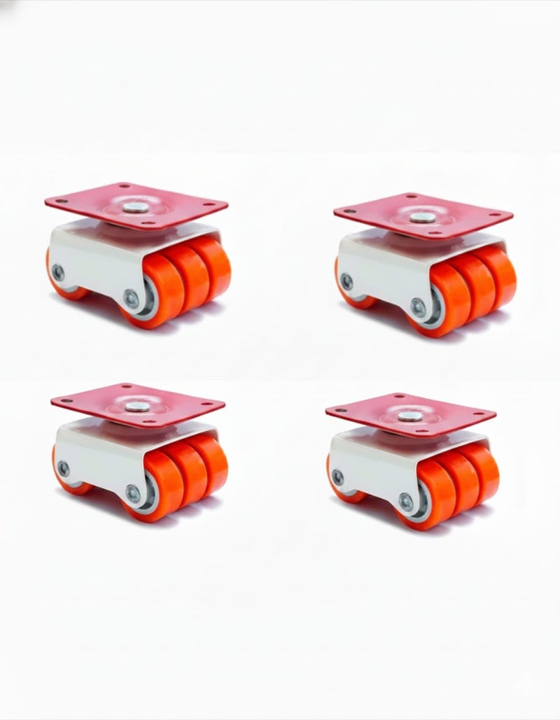 SPYLOCK Cast Iron 360° Swivel Caster Wheels with Bearing – Pack of 4, Heavy Duty Moving Rollers for Furniture Bed Table Sofa Trolley, Nylon Wheels, Orange Color, 500–600 KG Load Capacity - Image 3