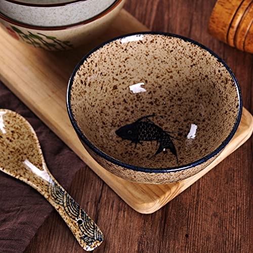 WHJY مجموعة WHJY من 4 أوعية سيراميك مزخرفة يدوياً بقطر 4.5 بوصة بتصميم صيني ياباني كلاسيكي - Image 4