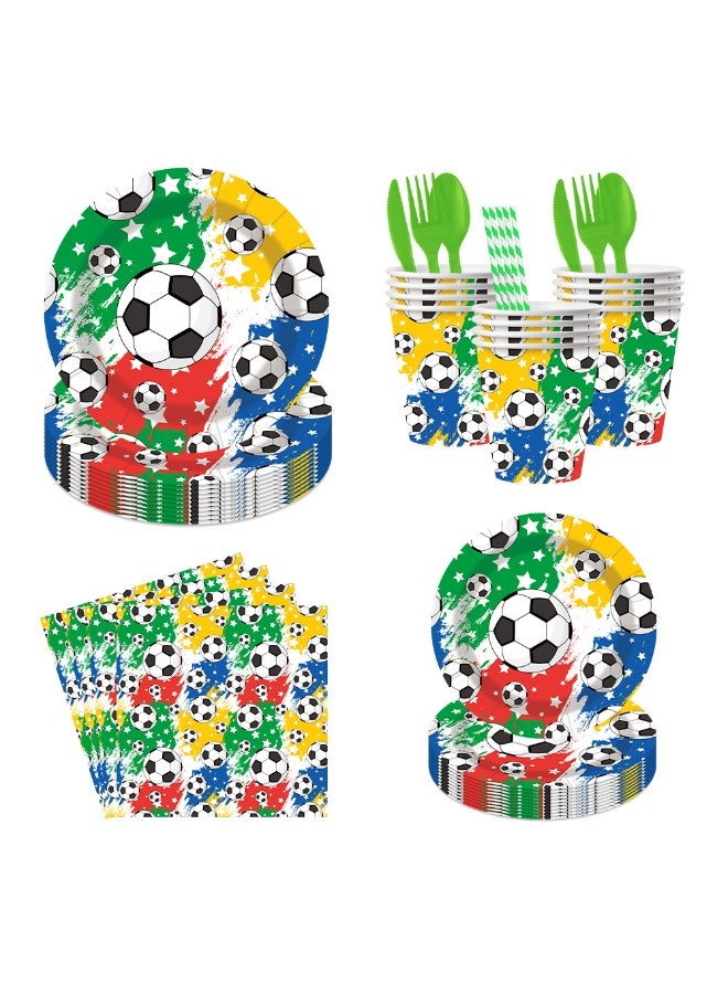 Soccer Party Tableware Set,102pcs Soccer Plates and Napkins Party Supplies Includes Banner, Plates, Cups, Napkins, Tablecloth for Boys Sports Theme Birthday Decorations - Image 5