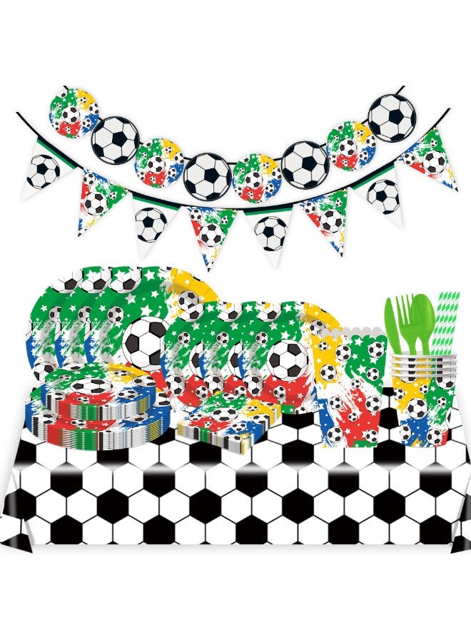 Soccer Party Tableware Set,102pcs Soccer Plates and Napkins Party Supplies Includes Banner, Plates, Cups, Napkins, Tablecloth for Boys Sports Theme Birthday Decorations - Image 1
