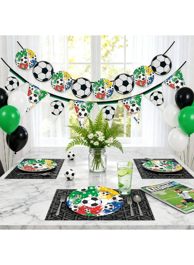 Soccer Party Tableware Set,102pcs Soccer Plates and Napkins Party Supplies Includes Banner, Plates, Cups, Napkins, Tablecloth for Boys Sports Theme Birthday Decorations - Image 4