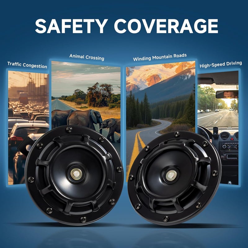 FARBIN Waterproof Car Horn Loud Super tone High Tone/Low Tone Metal Twin Horns Kit with Protective Grill (black horn with harness and bracket) - Image 2