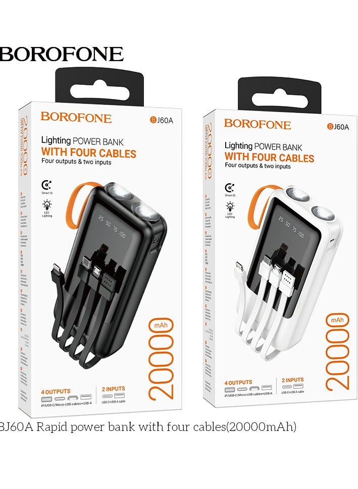 بوروفون شاحن احتياطي سريع BJ60A مزود بـ 4 كابلات (20000 مللي أمبير في الساعة) - Image 3