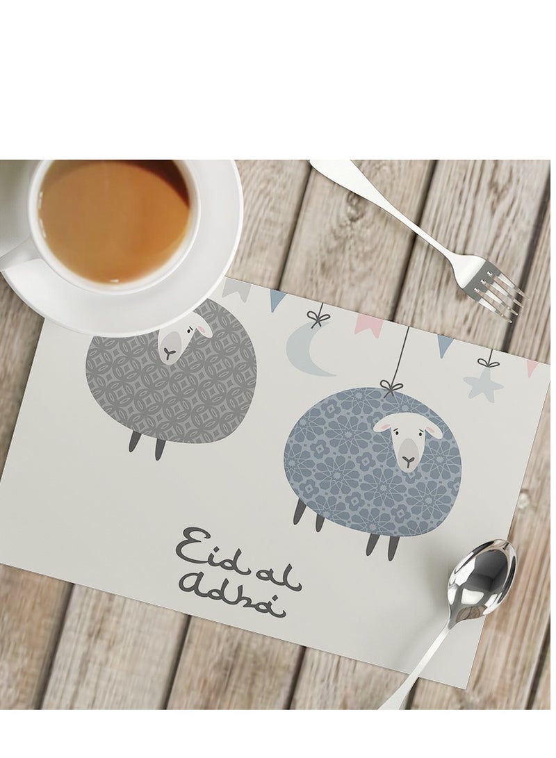 XiuWoo مفارش عيد مبارك من الخيش القطني لرمضان، مفرش طاولة مزدوج الجوانب، ديكورات العيد، فانوس الكنيسة، مفارش مكان لرمضان عيد مبارك، ديكور طاولة غرفة الطعام (42*32 سم) - Image 1