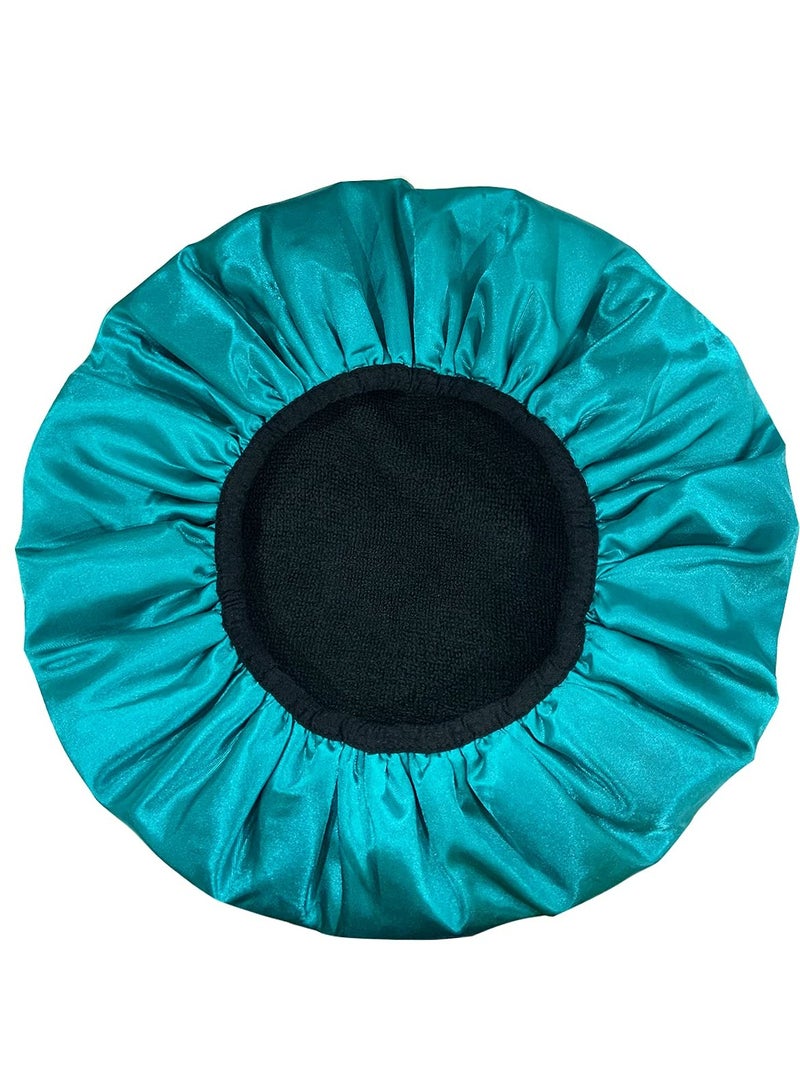 Oasisgalore Extra Large Triple Layer Shower Cap, Microfiber Terry Cloth and Silky Satin, Waterproof and Reusable, Green Bathing Cap - Image 2