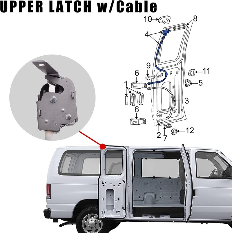 unikpas Side Door Upper Latch for Ford E150 E250 E350 Van 1992-2019 - Right Side Hinged Door Lock Latch - Image 2