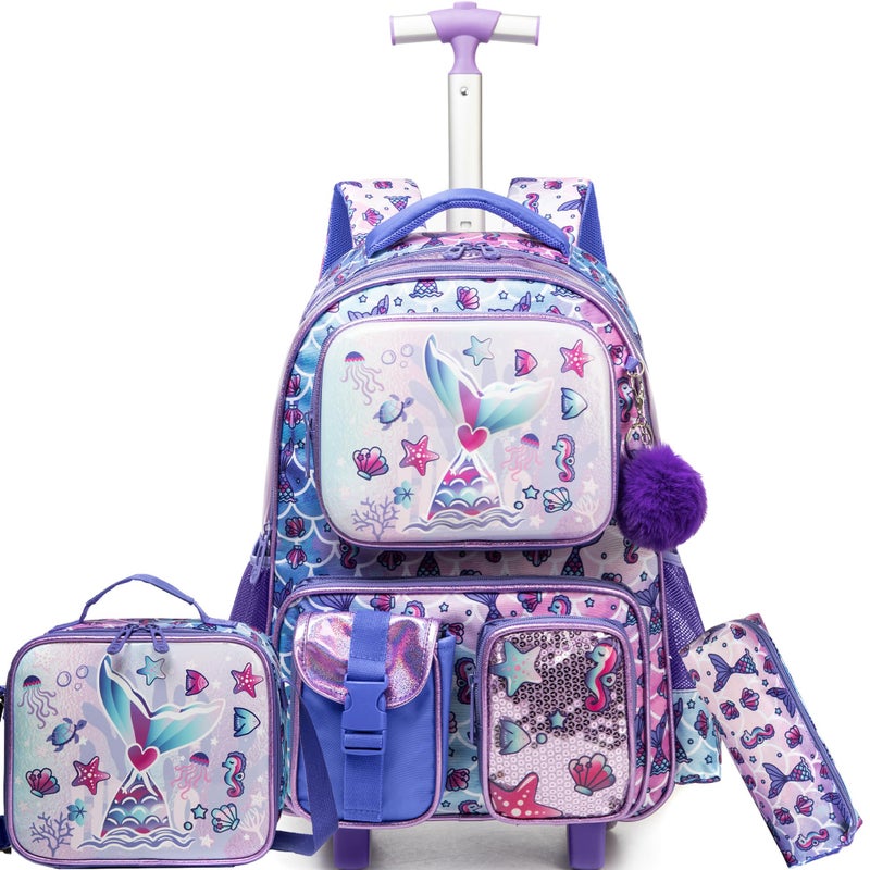 Meetbelify Bowknot Rolling Backpack for Gilrs Backpacks with Wheels Kids Wheeled Suitcase Luggage - Image 1